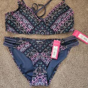 Women's Blue and Pink Patterned Bikini Set